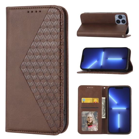 SaniMore for iPhone 13 Pro 6.1" PU Leather Case RFID Blocking, Magnetic Closure Flip Wallet Cover with Wrist Strap Card Slot & Multi-Angle Kickstand All-Inclusive Protective Shell, Brown
