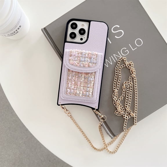 SaniMore for iPhone 13 Pro 6.1" Wallet Case, PU Leather Case with Kickstand Card Slot & Metal Chain Shoulder Strap Shockproof Protective Case for iPhone 13 Pro Women Girls Ladies, Purple