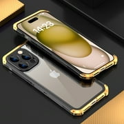 SaniMore for iPhone 13 Pro Case, Aluminum Alloy Glass Backplane Transparent No-yellow Wireless Charing Slim Drop Resistant Shockproof Anti-scratch Military Grade Protective Shell, Blackgold