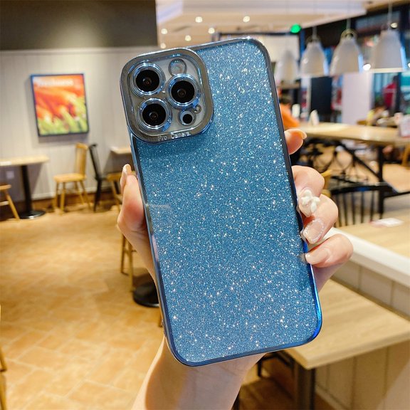 SaniMore for iPhone 13 Pro Case, Anti-yellow Transparent Backplane + Glitter Bling Paper, Lens All-inclusive Shockproof Anti-fall Stylish for Girls Women Slim Lightweight Shell, Blue
