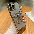 thumbnail image 1 of SaniMore for iPhone 13 Pro Case Bowknot Glitter Rhinestone Bling Plating Luxury Women Girl, Shine Diamond Case for iPhone 13 Pro 6.1" 2021 Protective Cover, Clear Gradient Gold, 1 of 11