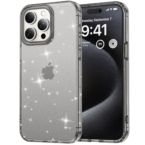 SaniMore for iPhone 13 Pro Case, Full Camera Lens Protection Women Cute Clear Glitter Bling Sparkly Cover Anti-yellow Transparent Shockproof Bumper for for iPhone 13 Pro, Black