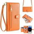 thumbnail image 1 of SaniMore for iPhone 13 Pro Case, with Kickstand [Shoulder & Wrist Strap] Flip Zipper Wallet Cash & Card Slots PU Leather TPU Interior Full Body Protection for iPhone 13 Pro, Orange, 1 of 8
