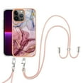thumbnail image 1 of SaniMore for iPhone 13 Pro Case, Marble Pattern 3 in 1 Heavy Duty Shockproof Full Body Hard PC IMD Bumper Crossbody Lanyard Women Girls Shockproof Cover for iPhone 13 Pro, Rose-Carmine, 1 of 7