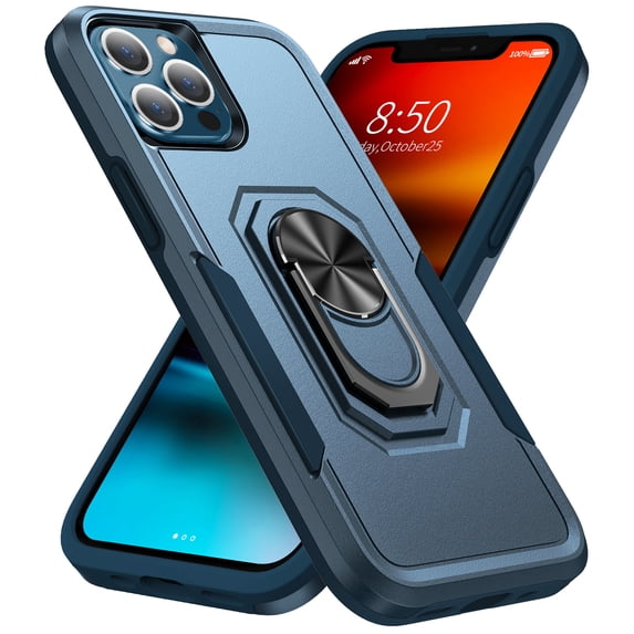 SaniMore for iPhone 13 Pro Magnetic Case Support Wireless Charging, Rugged PC & TPU Bumpers Cover with Car Mount & 360° Rotatable Ring Kickstand Military Grade Drop Protective Shell, Blue