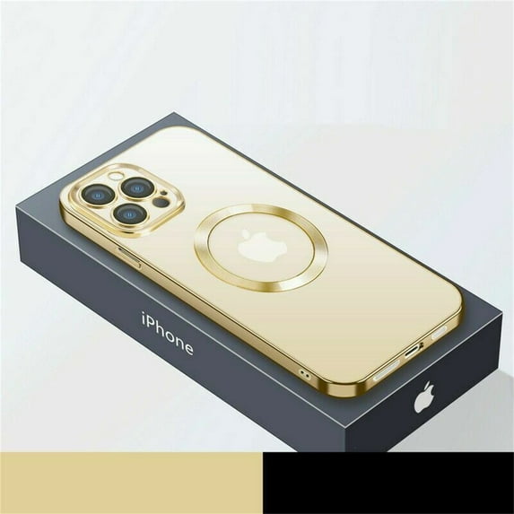 SaniMore for iPhone 13 Pro Magnetic Case with Wireless Charging, Rugged PC Case with Tempered Glass Camera Lens Protector & Dust Proof Net Shockproof Protective Cover, Gold