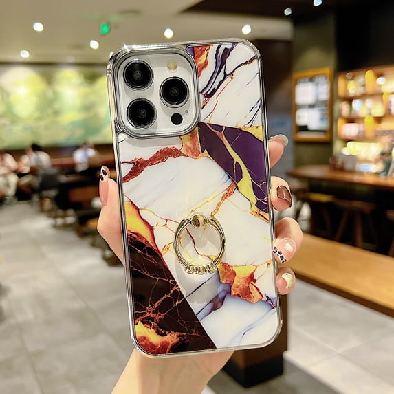 SaniMore for iPhone 13 Pro Max 6.7" 2021 Case with 360 Rotating Ring Bracket, Unique Fashion Marble Print Pattern Soft TPU Slim Fit Protective Shockproof Stylish Girly Stand Phone Case, Black/White