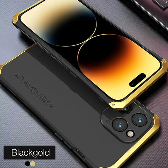 SaniMore for iPhone 13 Pro Max 6.7" 2021 Case, Heavy Duty Protective Alloy Frame Rugged Frosted PC Backplane Drop Resistant Shockproof Anti-scratch Slim Lightweight Hybird Case, Blackgold