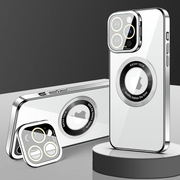 SaniMore for iPhone 13 Pro Max (6.7" 2021) Case, [Lens Camera Protector Film], Foldable Bracket Glass Anti-Fingerprint Shockproof Bumper Drop Resistant Wireless Charging Slim Magnetic Shell, Silver