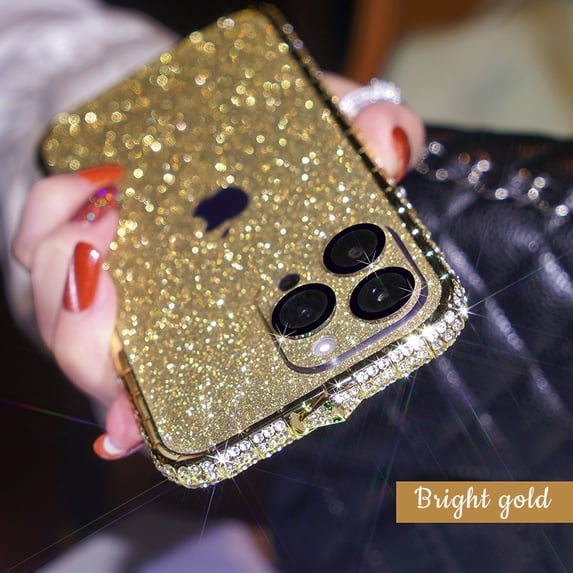 SaniMore for iPhone 13 Pro Max 6.7" 2021 Case, Luxury Snake Diamond Bumper + Glitter Backpaper for Girls Women Shockproof Drop-proof Stylish Cover For iPhone 13 Pro Max, Gold