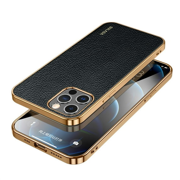 SaniMore for iPhone 13 Pro Max (6.7" 2021) Case, PU Leather Skin & Metal Bumper Shockproof PC Backplane, Wireless Charging Slim Magnetic Vintage Shell, Anti-drop Anti-scratch Cover, Black