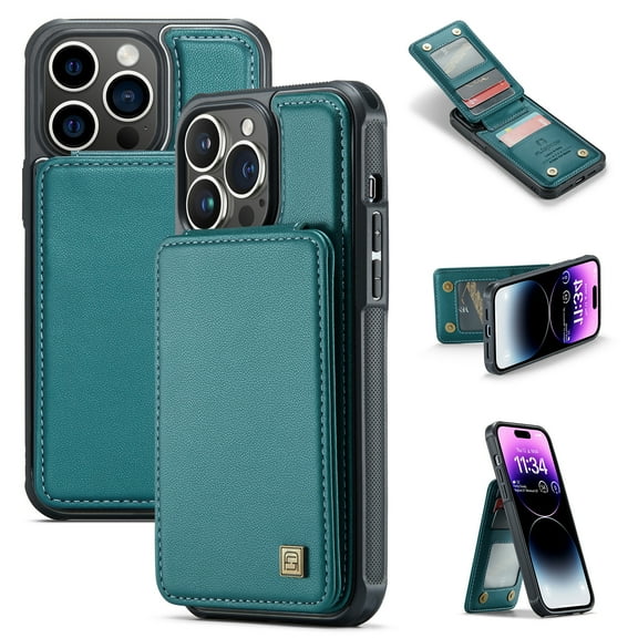 SaniMore for iPhone 13 Pro Max 6.7" 2021 Case, Wallet with Credit Card Holder, Premium PU Leather Magnetic Clasp Kickstand RFID Blocking Shockproof Slim Anti-fall Cover, Green