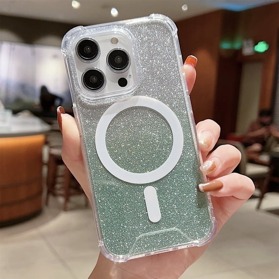 SaniMore for iPhone 13 Pro Max 6.7" 2021 Hybird Case, Drop-proof Magnetic Gradient Glitter Shockproof TPU Back Wireless Charging Luxury Fashion for Girls Women for iPhone 13 Pro Max, Lightgreen