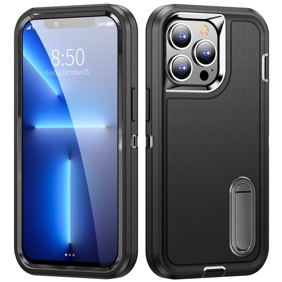 SaniMore for iPhone 13 Pro Max 6.7" 2021 Hybird Case, Rugged PC Back Shockproof TPU Shell Metal Hidden Kicksatnd Drop Resistant Anti-slip Heavy Duty Protective Case for iPhone 13 Pro Max, Black
