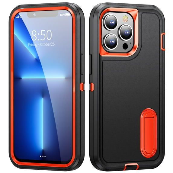 SaniMore for iPhone 13 Pro Max 6.7" 2021 Hybird Case, Rugged PC Back Shockproof TPU Shell Metal Hidden Kicksatnd Drop Resistant Anti-slip Heavy Duty Protective Case for iPhone 13 Pro Max, Black/Orange