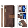 thumbnail image 1 of SaniMore for iPhone 13 Pro Max 6.7" 2021 Wallet Case, [Removeable Wrist Strap][Zipper Cash Pocket + Card Slots] Flip Kickstand Full Protective Magnetic Closure Retro Cover for iPhone 13 Pro Max, Brown, 1 of 8