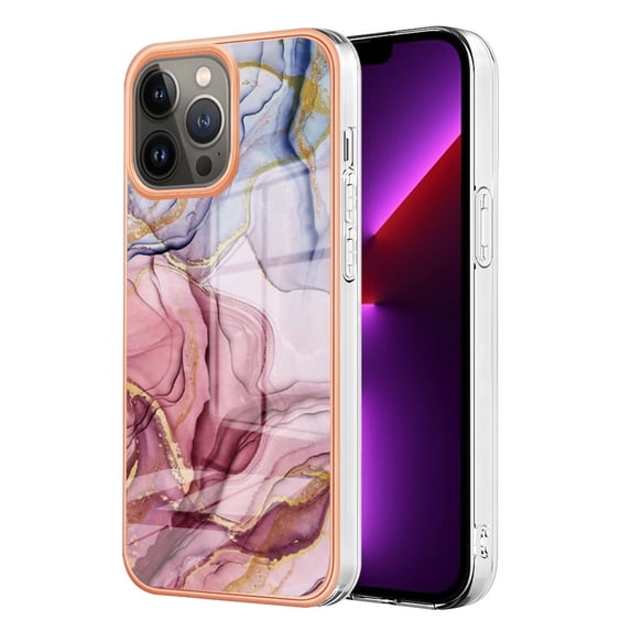 SaniMore for iPhone 13 Pro Max 6.7" Electroplated Marble Case, Clear Magnetic Case for iPhone 13 Pro Max Rugged PC & Soft TPU Transparent Cover with Wireless Charging, Rose