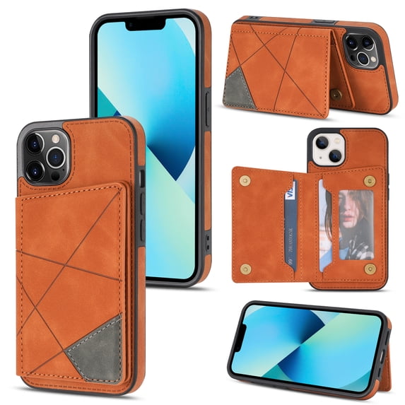 SaniMore for iPhone 13 Pro Max 6.7" PU Leather Case RFID Blocking, Back Magnetic Button Flip Wallet Cover Built-in Card Slot & Multi-Angle Kickstand Ultra-Thin Full Body Protective Shell, Brown