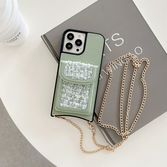 SaniMore for iPhone 13 Pro Max 6.7" Wallet Case, PU Leather Case with Kickstand Card Slot & Metal Chain Shoulder Strap Shockproof Protective Case for 13 Pro Max Women Girls Ladies, Green