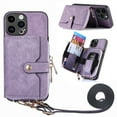thumbnail image 1 of SaniMore for iPhone 13 Pro Max (6.7 inch 2021) Case,Wear-resistant PU Leather Skin + Zipper Purse Card Slots Removeable Crossbody Lanyard Stand Shell Shockproof Anti-scratch Drop-resistant, Purple, 1 of 10