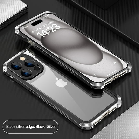 SaniMore for iPhone 13 Pro Max Case, Aluminum Alloy Glass Backplane Transparent No-yellow Wireless Charing Slim Drop Resistant Shockproof Anti-scratch Military Grade Protective Shell, Blacksilver