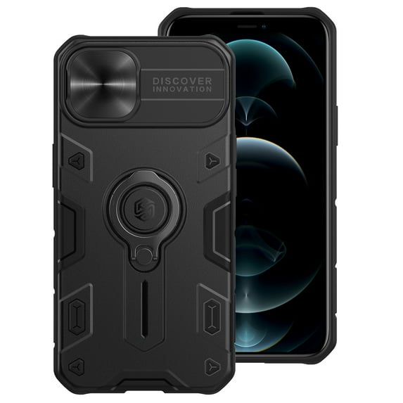 SaniMore for iPhone 13 Pro Max Case, Anti-slip Bumper Sliding Camera Window 360° Rotating Ring Kickstand Hybird PC TPU Shell Heavy Duty Protective Anti-scratch Shockproof Drop Resistant Cover, Black