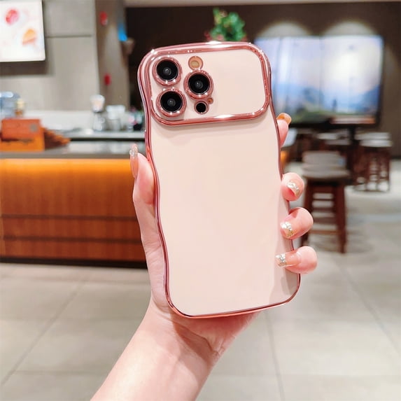 SaniMore for iPhone 13 Pro Max Case, Electroplated Wave Bumper Design Camera Large Window (with Lens Film) Full Protection Stylish Slim Lightweight Anti-drop for Girls Women, Rosegold