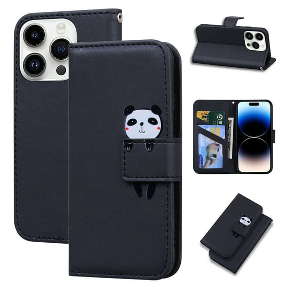 SaniMore for iPhone 13 Pro Max Case, PU Leather Flip Folio Cover with Stand, Card Slots, [Lovely Pet Magnetic Clasp] Full Protetcion Shockproof TPU Wallet Shell for iPhone 13 Pro Max, Black