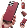 thumbnail image 1 of SaniMore for iPhone 13 Pro Max Case, PU Leather Removeable Zipper Purse with Card Slots Crossbody Lanyard Shockproof Bumper Anti-drop Love Heart Stylish for Girls Women Wallet Cover, Red, 1 of 12