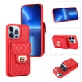 thumbnail image 1 of SaniMore for iPhone 13 Pro PU Leather Case, Multi-Functional Metal Snap Wallet Cover with Card Slot & Kickstand Shoulder Strap Full Body Protective Shell for iPhone 13 Pro, Red, 1 of 9