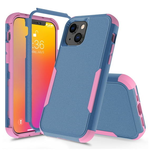 SaniMore for iPhone 14 3-Layer Shock Absorbing Case, Rugged PC Back & Flexible TPU Anti-Fingerprint Military Grade Shockproof Heavy Duty Protective Cover for iPhone 14, Royalblue/Pink