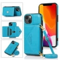 thumbnail image 1 of SaniMore for iPhone 14 6.1" 2022 Case with Back Folding Card Pocket Kickstand Detachable Adjustable Crossbody Shoulder Strap PU Leather Shockproof Slim Wallet Case For iPhone 14, Blue, 1 of 8