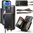 thumbnail image 1 of SaniMore for iPhone 14 6.1" 2022 Case, [Crossbody/Wrist Strap][Zipper Flip Wallet][Card Slots][Rifid Layer] PU Leather Retro 360° Protective Shockproof Cover for iPhone 14 6.1" 2022, Coffee, 1 of 8