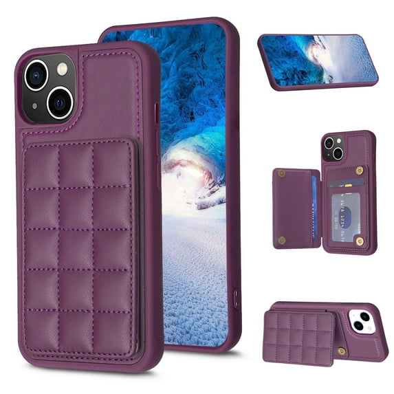 SaniMore for iPhone 14 (6.1" 2022) Case, Flip PU Leather Diamond-Shaped with Built-in Card Slots, Kickstand and Shockproof Anti-drop Phone Case for iPhone 14 Wallet Shell, Darkpurple