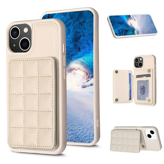 SaniMore for iPhone 14 (6.1" 2022) Case, Flip PU Leather Diamond-Shaped with Built-in Card Slots, Kickstand and Shockproof Anti-drop Phone Case for iPhone 14 Wallet Shell, Beige