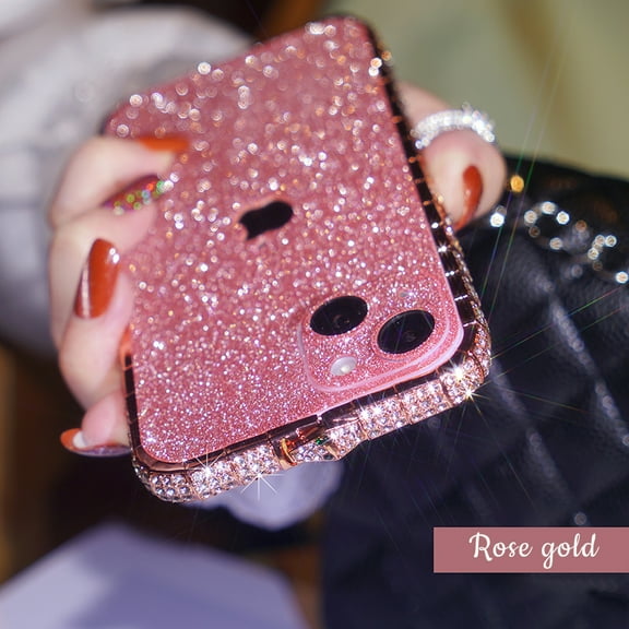 SaniMore for iPhone 14 6.1" 2022 Case, Luxury Snake Diamond Bumper + Glitter Backpaper for Girls Women Shockproof Drop-proof Stylish Cover For iPhone 14 6.1" 2022, Rosegold