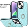thumbnail image 1 of SaniMore for iPhone 14 6.1" 2022 Case, PU Leather Case with Luxury Fashion Lattice for Girls Women 360° Rotating Metal Ring/Kickstand Shockproof Durable Case For iPhone 14 6.1 Inch, Mint, 1 of 8