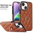 thumbnail image 1 of SaniMore for iPhone 14 6.1" 2022 Case, PU Leather Case with Luxury Fashion Lattice for Girls Women 360° Rotating Metal Ring/Kickstand Shockproof Durable Case For iPhone 14 6.1 Inch, Brown, 1 of 8