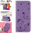 thumbnail image 1 of SaniMore for iPhone 14 6.1" 2022 Case, PU Leather Skin with Embossed Cat Flip Magnetic Cover Card Slots Kickstand Detachable Lanyard Full Around Wallet Case For iPhone 14 6.1", Purple, 1 of 12
