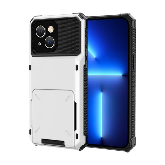 SaniMore for iPhone 14 6.1" 2022 Case, Shockproof Drop Resisatnt Flip Card Slots Wallet Bracket Rugged PC Back + Soft TPU Bumper Anti-scratch Heavy Duty Protective Slim Case For iPhone 14, White