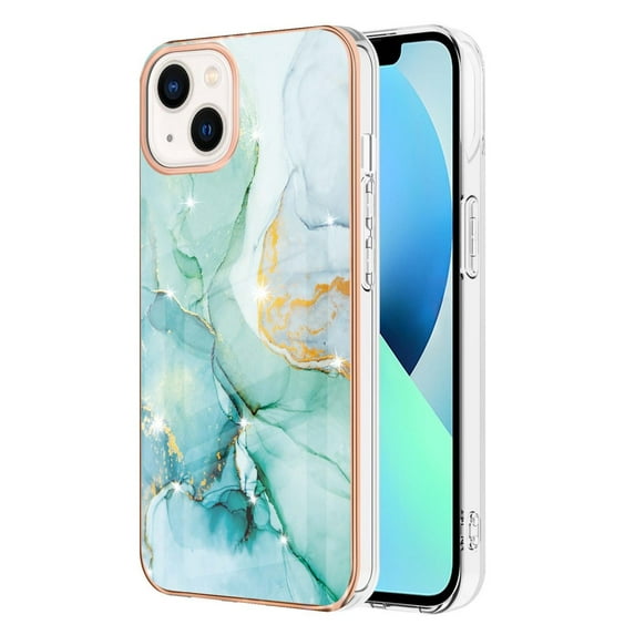 SaniMore for iPhone 14 6.1" 2022 Case with Wireless Charging Shockproof TPU Backplane Glitter Marble Pattern Fashion Design Anti-drop Anti-fingerprint Skin-feel Cover For iPhone 14, Green