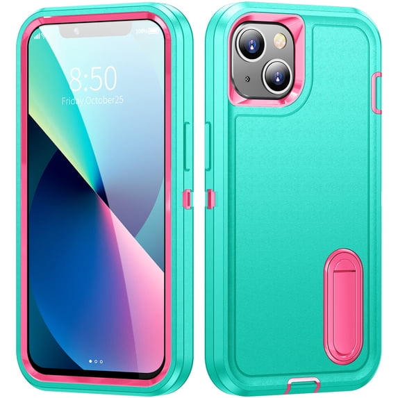 SaniMore for iPhone 14 6.1" 2022 Hybird Case, Rugged PC Back Shockproof TPU Shell Metal Hidden Kicksatnd Drop Resistant Anti-slip Heavy Duty Protective Case for iPhone 14 6.1" 2022, Mint/Rose