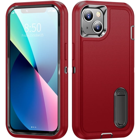 SaniMore for iPhone 14 6.1" 2022 Hybird Case, Rugged PC Back Shockproof TPU Shell Metal Hidden Kicksatnd Drop Resistant Anti-slip Heavy Duty Protective Case for iPhone 14 6.1" 2022, Black/Red