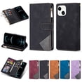 thumbnail image 1 of SaniMore for iPhone 14 Case with Card Slot, Line Stitching Metal Button Zipper Wallet PU Leather Cover with Folio Flip Kickstand + Hand Strap Shockproof Protective Shell, Black, 1 of 9