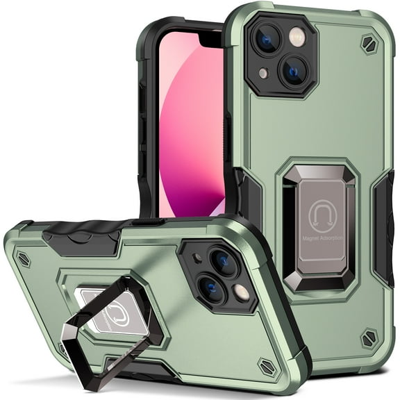 SaniMore for iPhone 14 Case, iPhone 14 Case with Kickstand Armor Magnetic Ring Rugged Protective Military Grade Shockproof Case for iPhone 14 6.1" 2022, Green
