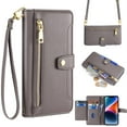 thumbnail image 1 of SaniMore for iPhone 14 Case, with Kickstand [Shoulder & Wrist Strap] Flip Zipper Wallet Cash & Card Slots PU Leather TPU Interior Full Body Protection for iPhone 14, Gray, 1 of 8