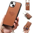 thumbnail image 1 of SaniMore for iPhone 14 Case, PU Leather Removeable Zipper Purse with Card Slots Crossbody Lanyard Shockproof Bumper Anti-drop Love Heart Stylish for Girls Women Wallet Cover for iPhone 14, Brown, 1 of 9