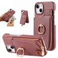 thumbnail image 1 of SaniMore for iPhone 14 Case, PU Leather Zipper Purse RFID Blocking Card Slots Flip Kickstand Metal Finger Ring Magnetic Car Mount Shockproof Anti-fall Rugged Wallet Shell for Ladies Men, Purple, 1 of 10