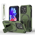 thumbnail image 1 of SaniMore for iPhone 14 Case with Wrist Strap Magnetic Plate [Wireless Charging] Rotating Kickstand Dual-layer PC TPU Shockproof Military Drop Resistant Stand Shell for iPhone 14, Armygreen, 1 of 8