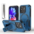 thumbnail image 1 of SaniMore for iPhone 14 Case with Wrist Strap Magnetic Plate [Wireless Charging] Rotating Kickstand Dual-layer PC TPU Shockproof Military Drop Resistant Stand Shell for iPhone 14, Darkblue, 1 of 8
